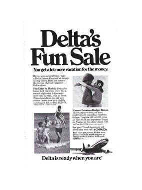 Print Ad Delta Airlines Fun Sale 1978 Travel Vacation Florida Nassau-Bahamas